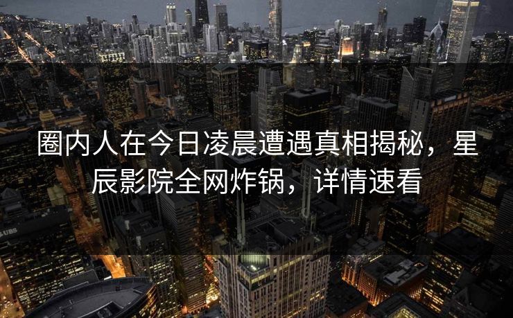 圈内人在今日凌晨遭遇真相揭秘，星辰影院全网炸锅，详情速看