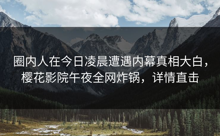 圈内人在今日凌晨遭遇内幕真相大白，樱花影院午夜全网炸锅，详情直击